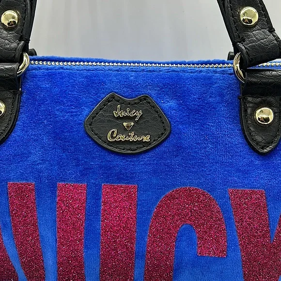 Juicy Couture Y2K Vintage Blue/Pink Glitter Velvet Tote Handbag Purse 👛 👛 - Picture 3 of 9